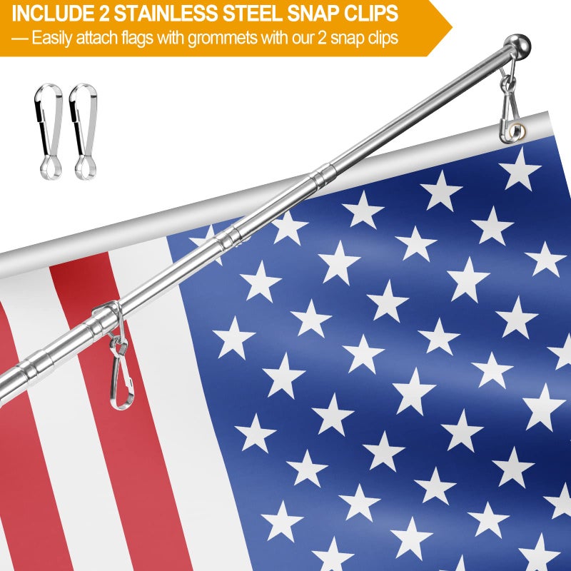BONWIN 1.6M Telescopic Handheld Flagpoles with Clips  5.25 Feet Thick Portable Stainless Steel Telescopic Banner Flag Pole - Tour Guide Flag Pole - Teaching Pointer Stick (5 Ft  Blue Black 1 Pack) - Image 4